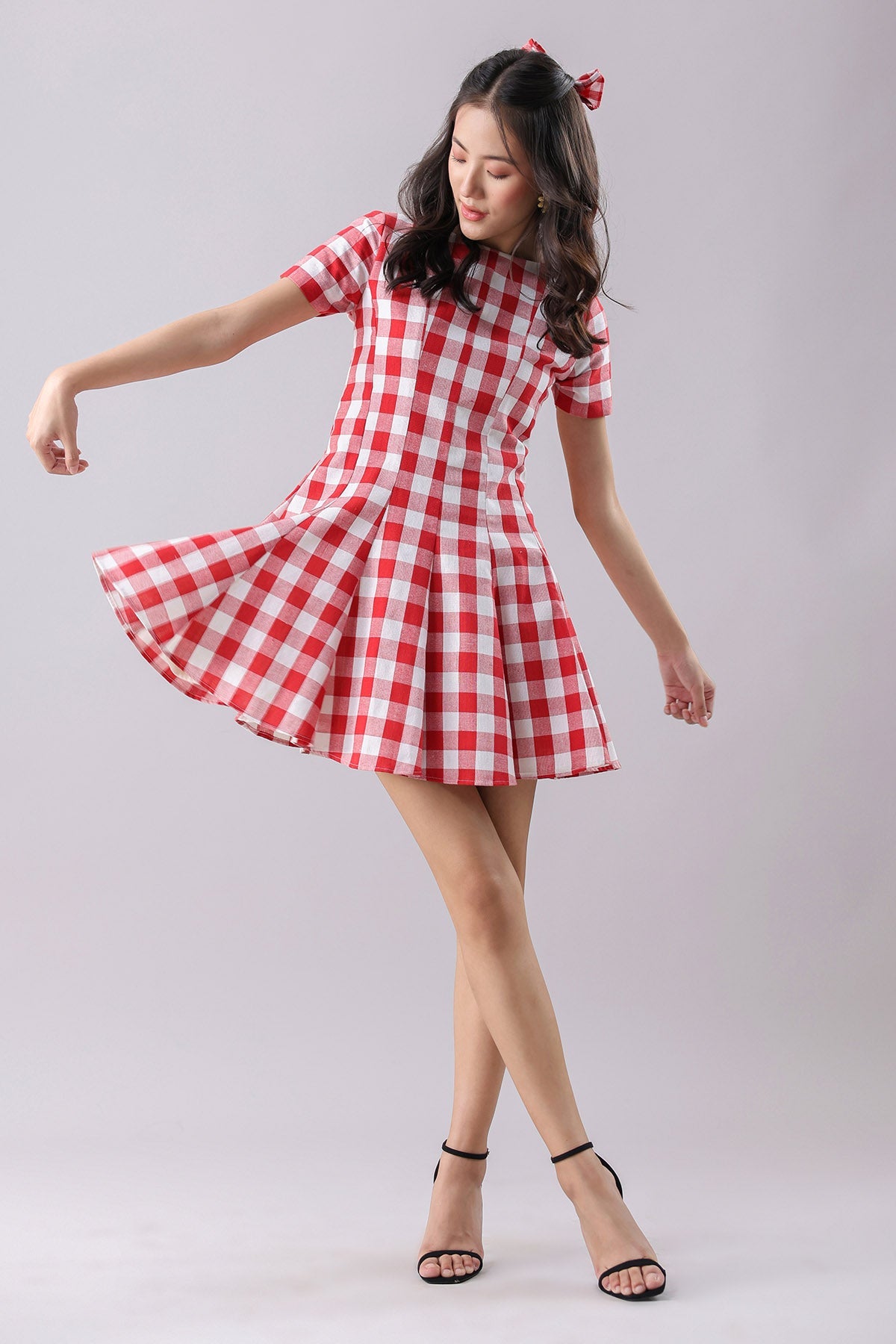 Buy Red Checked Flared Mini Dress by Why Look West for women online at ScrollnShops